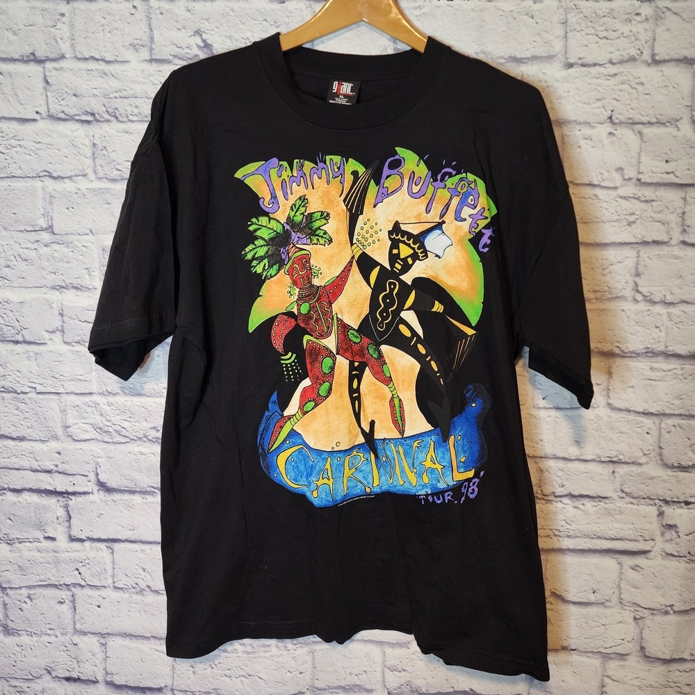 Vtg Giant Jimmy Buffet Carnival Tour 98 Local Crew Shirt‎ Mens XL Black Y2K Boho